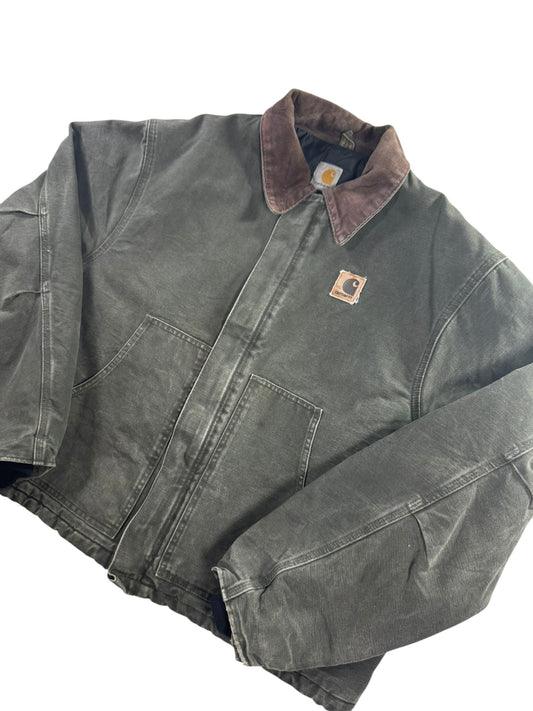 Vintage Carhartt J22 MOS Arctic Detroit Jacket Moss Green Canvas Quilted Mens XL