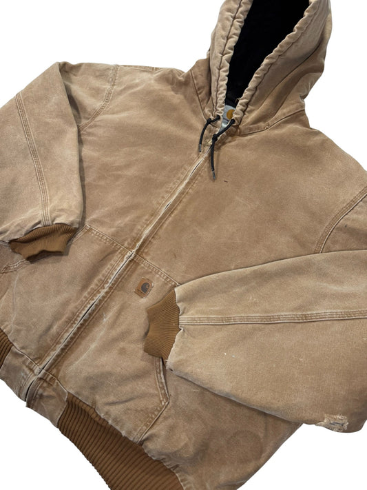 Carhartt Faded J130 BRN Hooded Quilted Workwear Jacket - 4XL