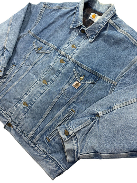 VTG Carhartt JB0998 Blanket Lined Farm Chore Field Jean Jacket Tucker Denim - XL