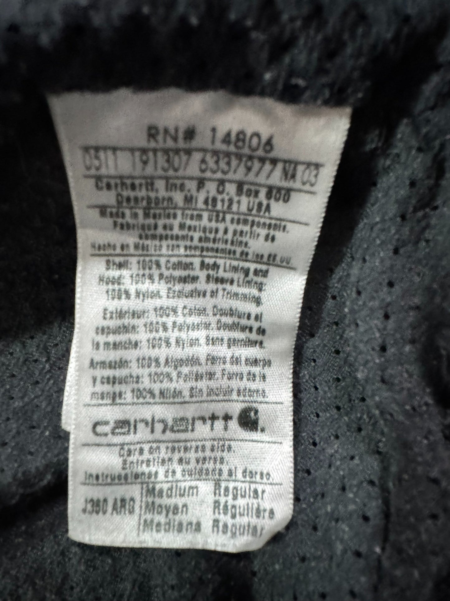 VTG Distressed Faded Carhartt J360 ARG Green Canvas Hooded Jacket Mesh Lined - M