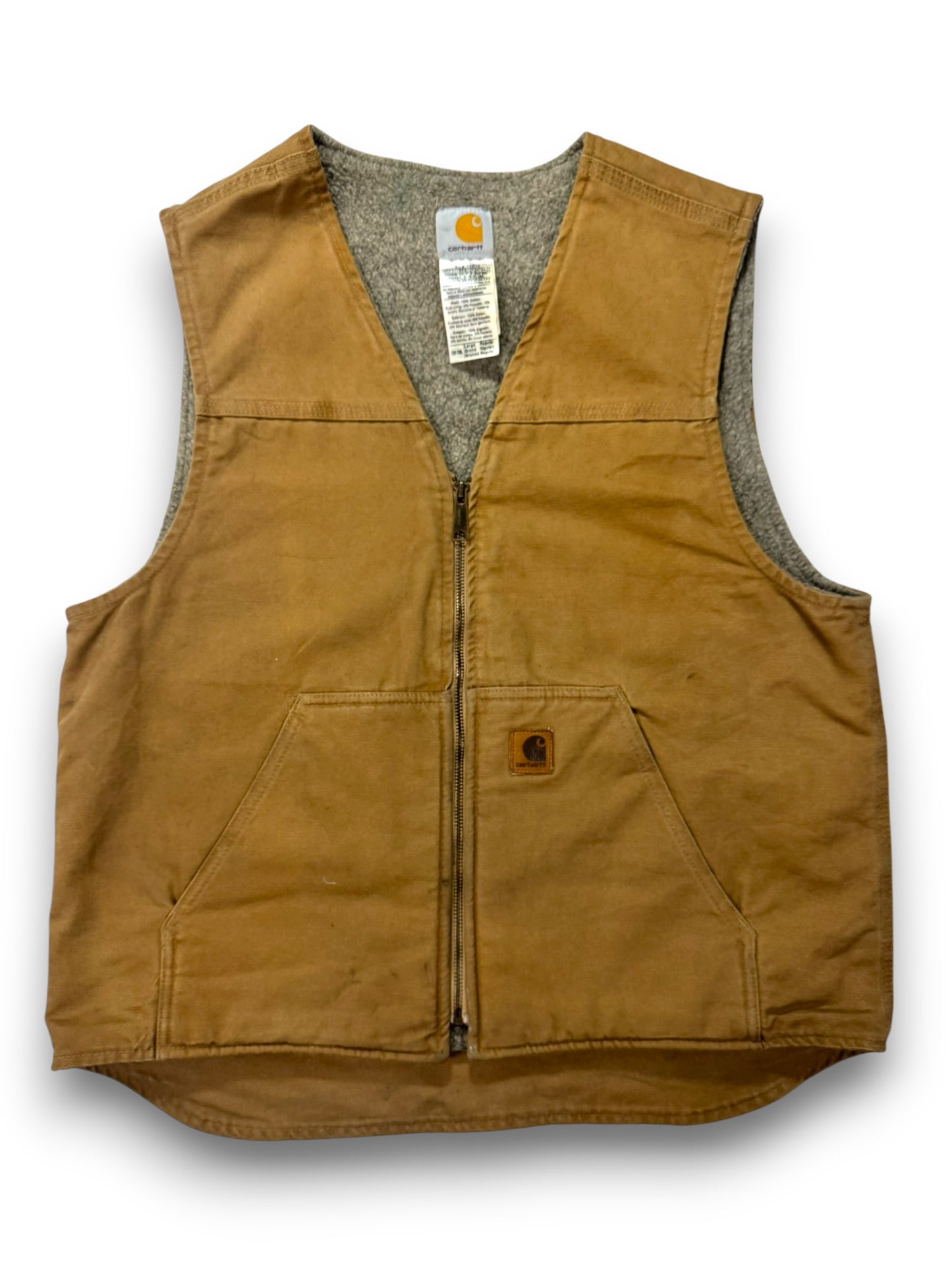 Vintage Carhartt V26 CML Canvas Full Zip Sherpa Lined Vest - Men's Large