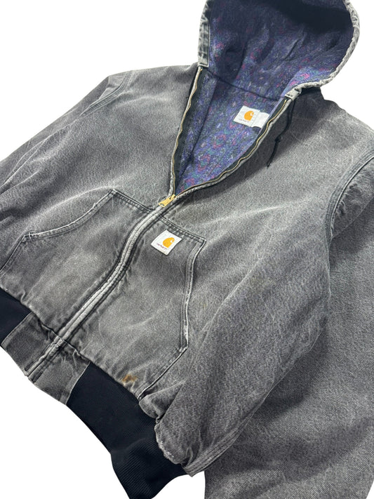 VTG Carhartt JB6865 Aztec Blanket Lined Denim SW Active Jacket Dbl Black - L/XL
