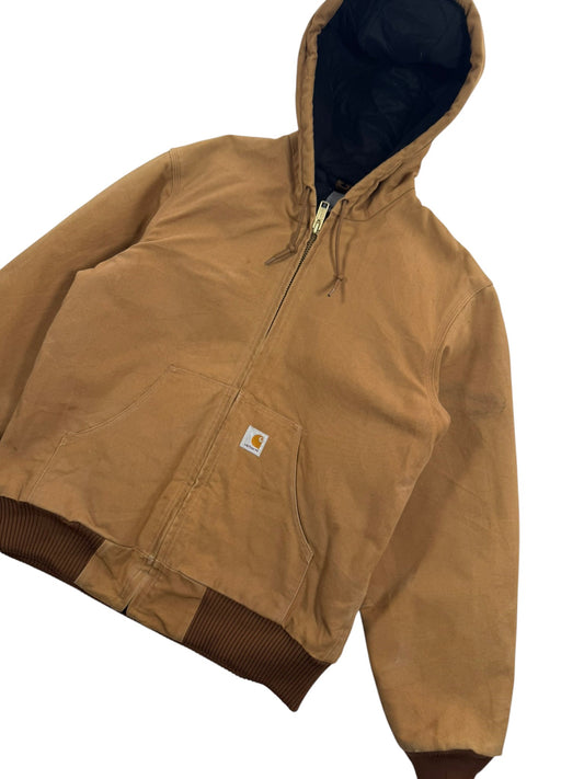 Carhartt J140 BRN Hooded Active Jacket Brown Quilted Linning Men's Size Small