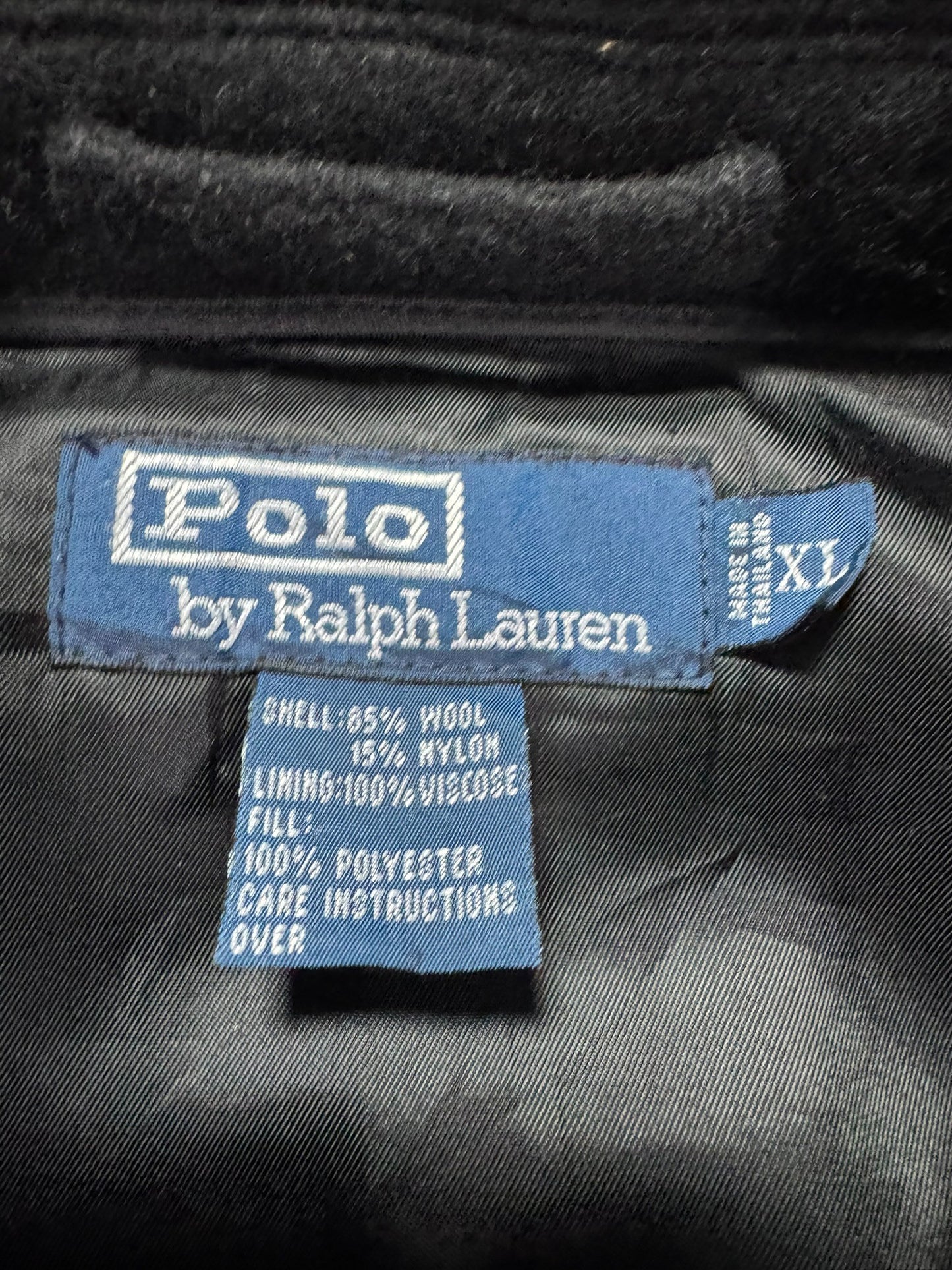 Vintage Polo Ralph Lauren Coat Mens Size XL Black Wool Blend Heavy Full Zip