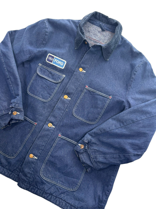 Vintage 60s Wrangler Blue Bell Denim Chore Jacket Blanket Lined Workwear Size 48 (XL)