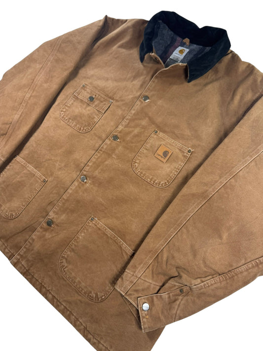 Vintage Carhartt C02 BRN Blanket Lined Chore Coat Jacket Mens Brown Sz. 4XL Tall