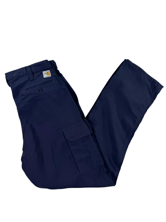 Vintage Carhartt Flame Resistant 344-20 Cargo Carpenter Pants Navy Blue 33 L34