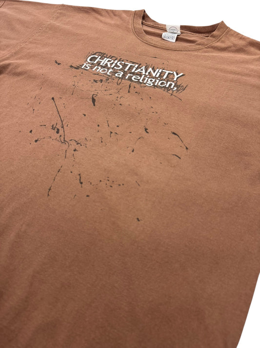 Christianity Is Not a Religion Y2K Grunge Style Jesus/Christian Slogan Tee (2XL)