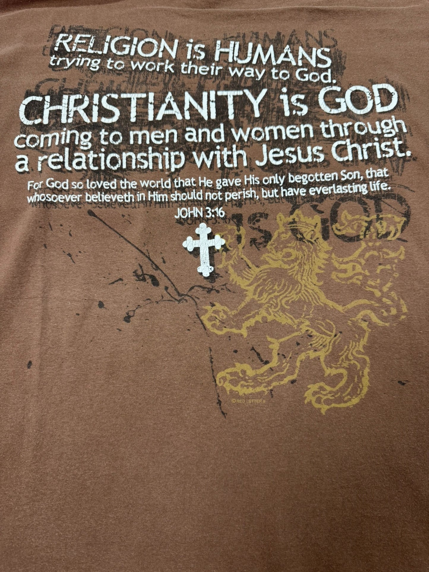 Christianity Is Not a Religion Y2K Grunge Style Jesus/Christian Slogan Tee (2XL)