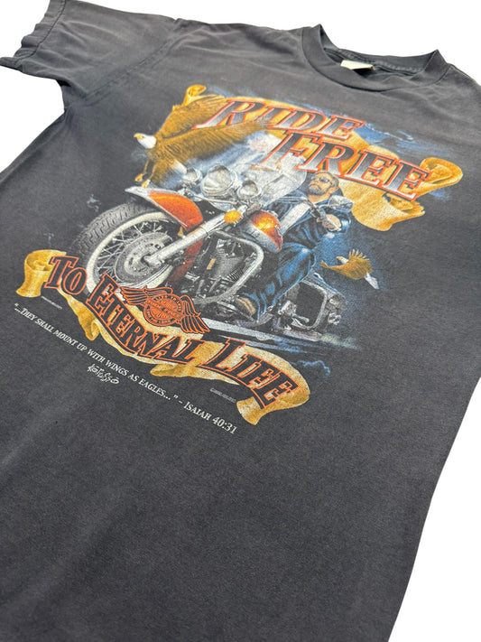 Vintage Kerusso “Ride Free to Eternal Life” Christian Biker Jesus Tee (L)