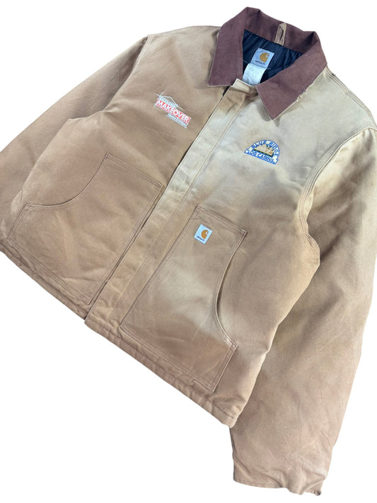 Vintage Carhartt J002 BRN Arctic Beige Duck Canvas Quilted Detroit Jacket Sz. XL