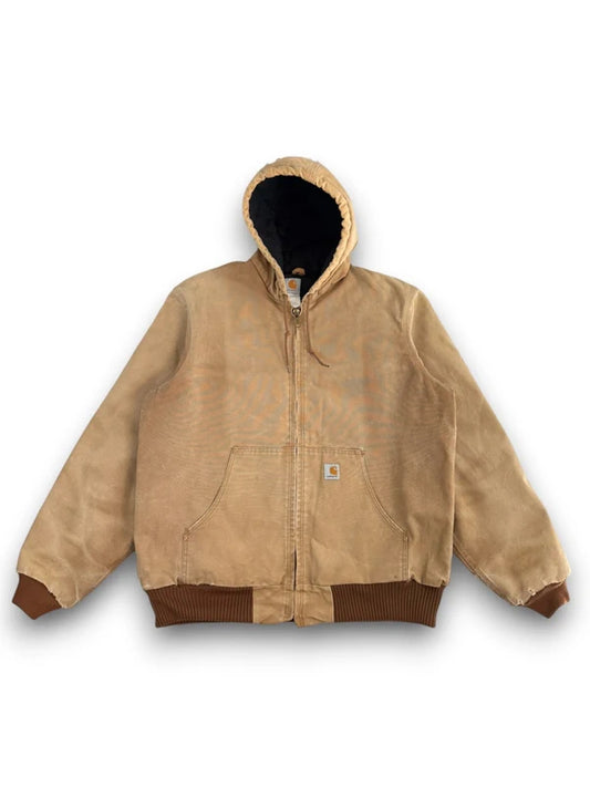 Vintage Carhartt J140 Duck Active Jacket Tan Brown Hooded Workwear Size L/XL