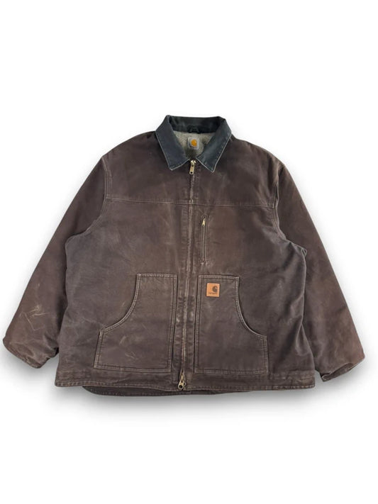 Vintage Carhartt C61 DKB Brown Duck Chore Jacket Fleece Lined Size 3XL