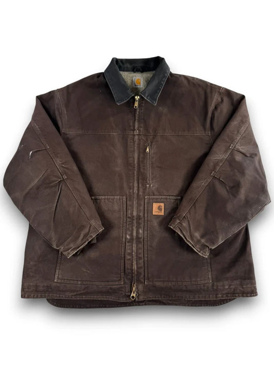 Vintage Carhartt C61 DKB Brown Duck Chore Jacket Fleece Lined Size 3XL