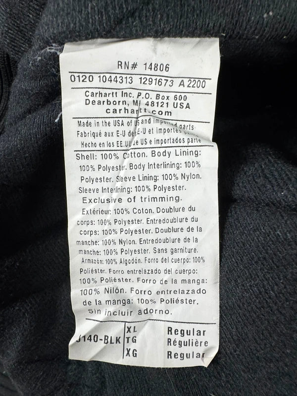Carhartt J140 BLK Duck Active Jacket Black USA Made Union Tag Size XL