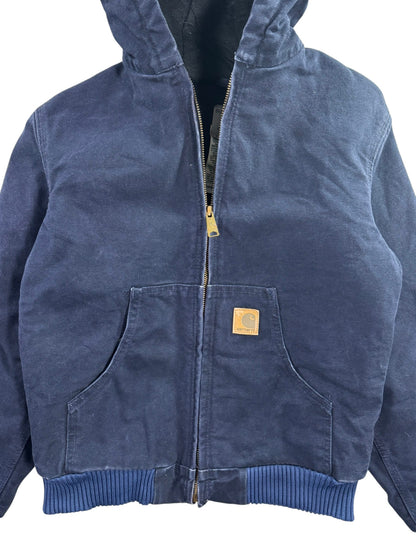 Y2K Carhartt Hooded Sandstone Active Jacket Midnight Blue YYJ130 MDT Youth L