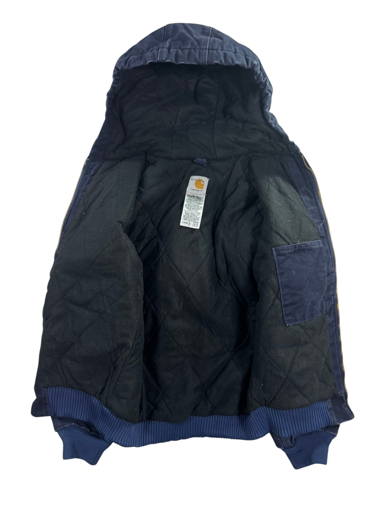 Y2K Carhartt Hooded Sandstone Active Jacket Midnight Blue YYJ130 MDT Youth L