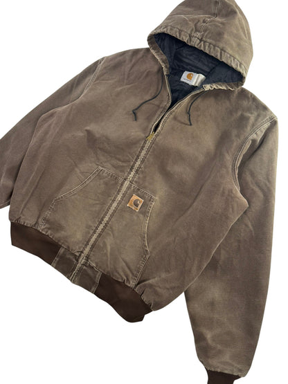 VTG Carhartt JQ382 DKB Active Jacket 2XL Tall Quilted Lined Distressed Faded 90s