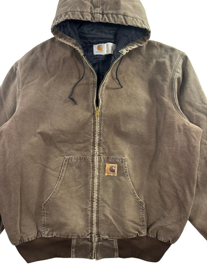 VTG Carhartt JQ382 DKB Active Jacket 2XL Tall Quilted Lined Distressed Faded 90s