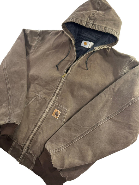 VTG Carhartt JQ382 DKB Active Jacket 2XL Tall Quilted Lined Distressed Faded 90s