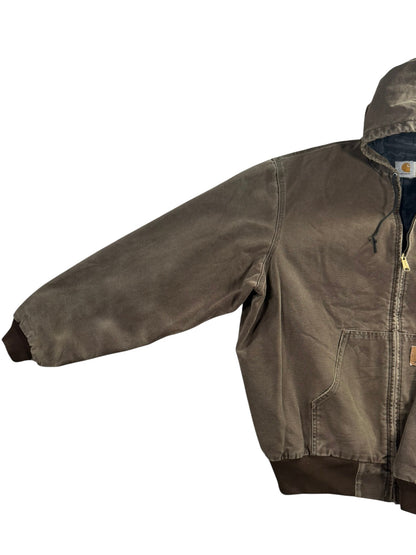 VTG Carhartt JQ382 DKB Active Jacket 2XL Tall Quilted Lined Distressed Faded 90s