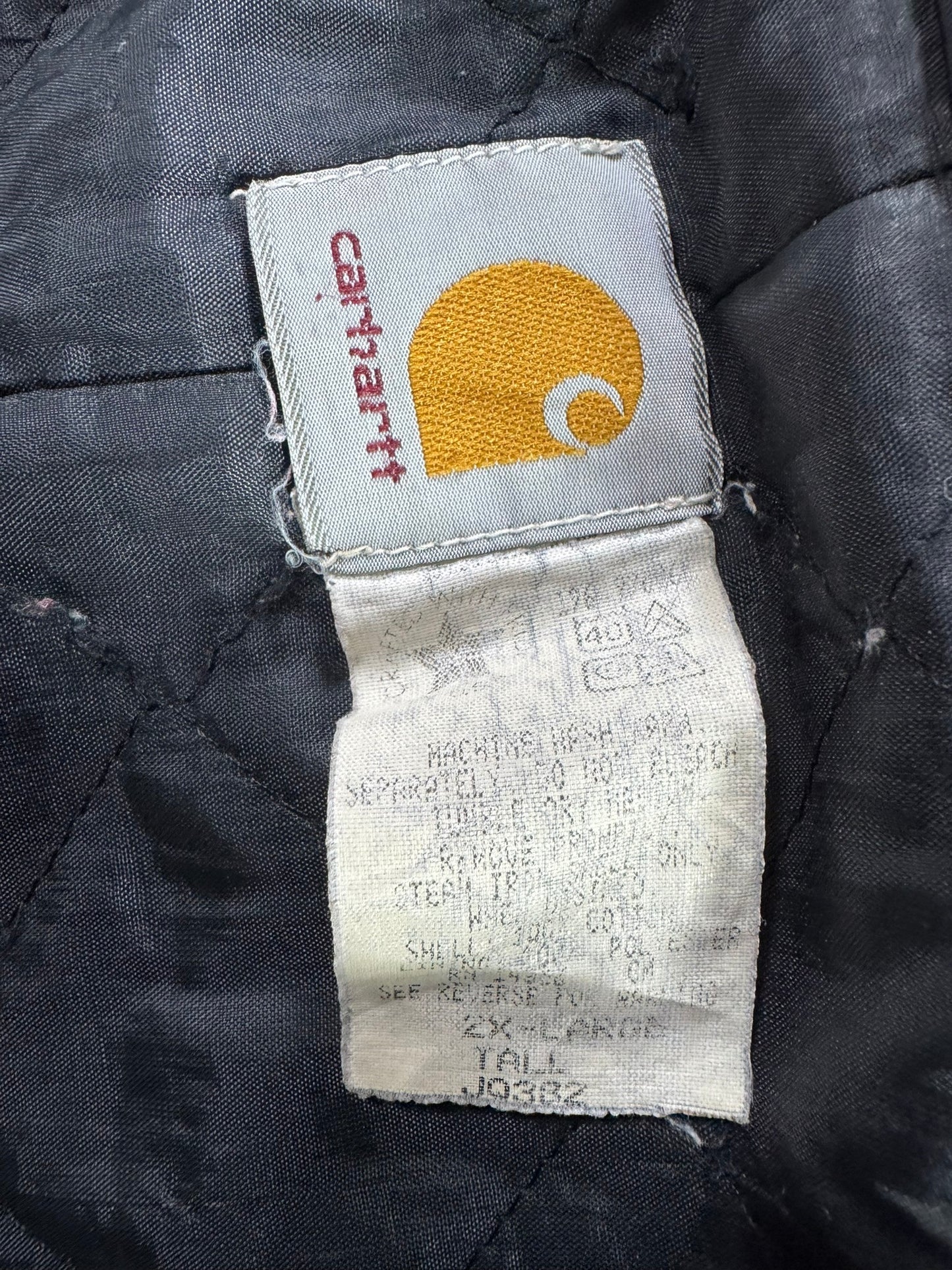 VTG Carhartt JQ382 DKB Active Jacket 2XL Tall Quilted Lined Distressed Faded 90s