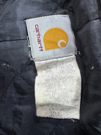 VTG Carhartt JQ382 DKB Active Jacket 2XL Tall Quilted Lined Distressed Faded 90s