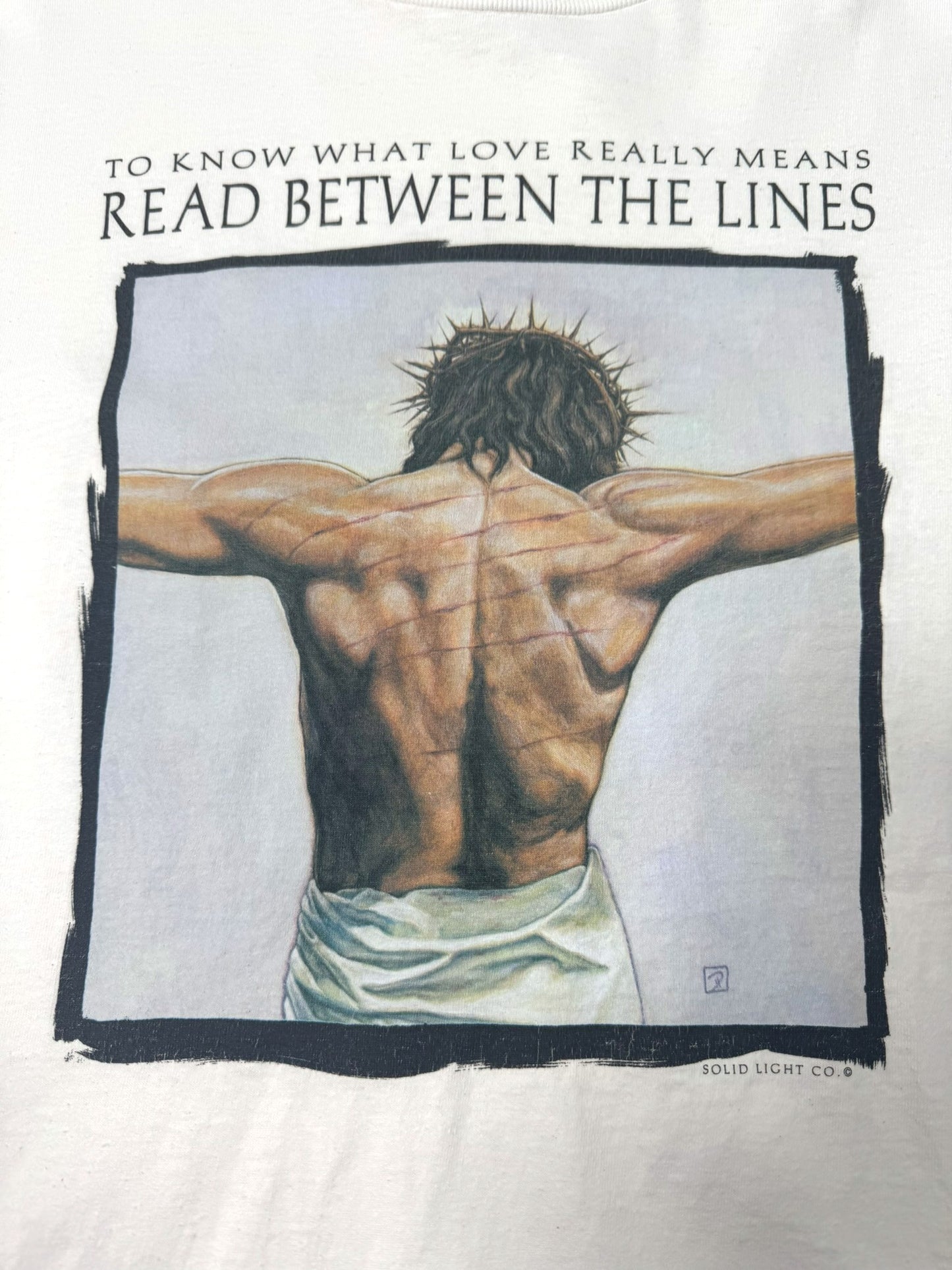 Vintage Crucified Jesus “Read Between the Lines” Jesus Tee (L)