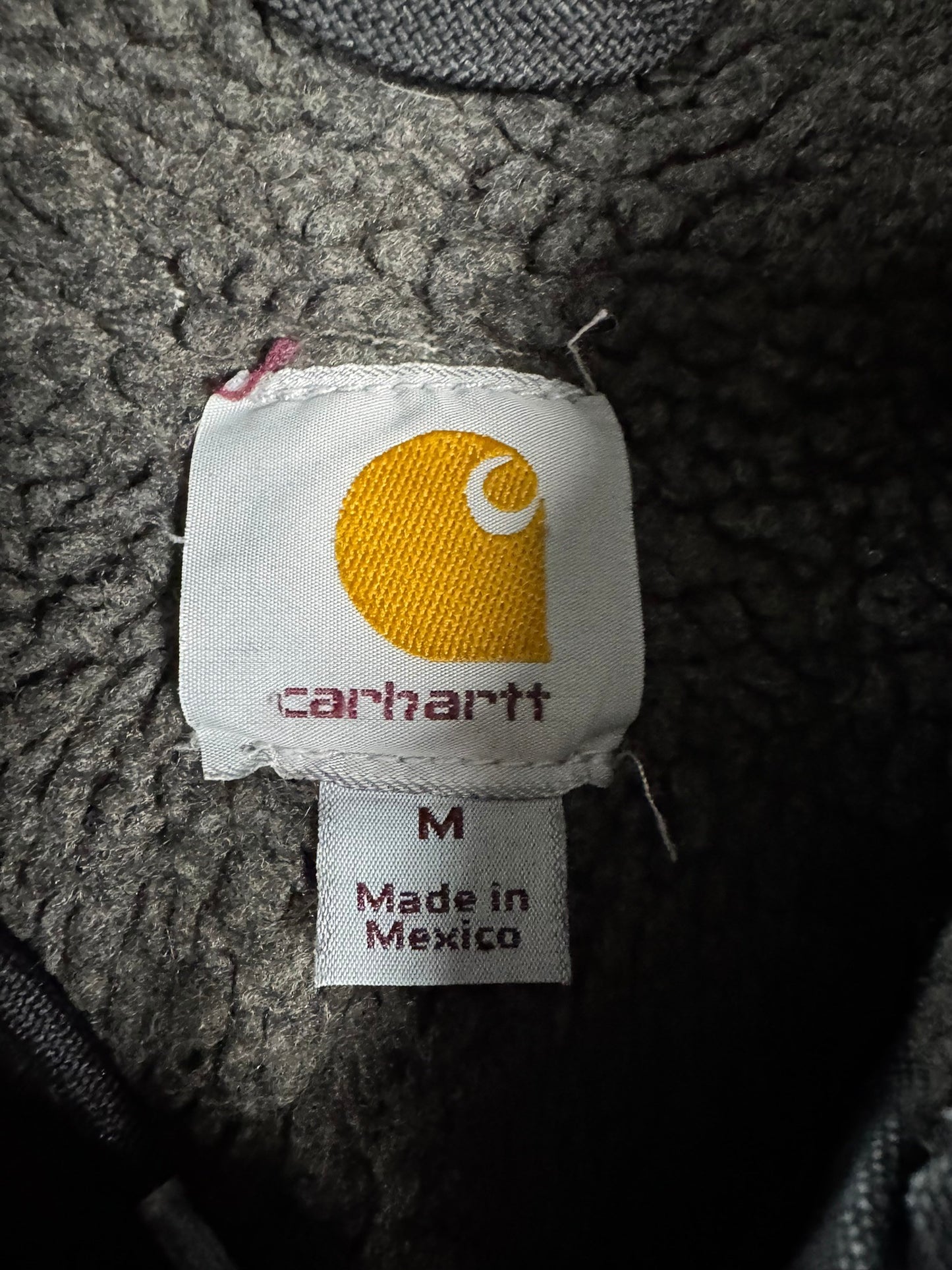Vintage Carhartt C95-BLK Sherpa Lined Jacket Mens Medium Hooded Chore Coat Faded