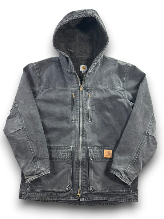 Vintage Carhartt C95-BLK Sherpa Lined Jacket Mens Medium Hooded Chore Coat Faded