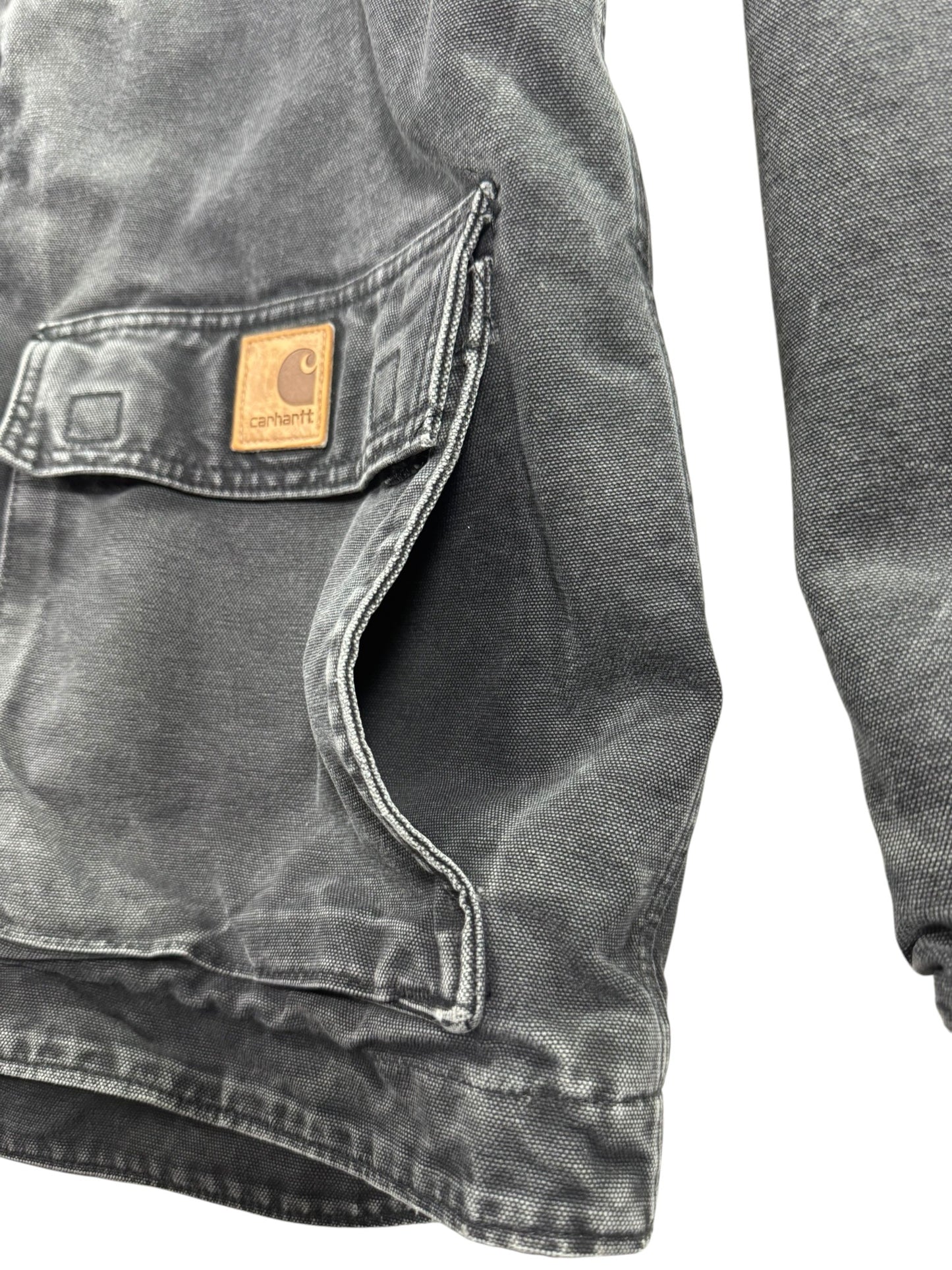 Vintage Carhartt C95-BLK Sherpa Lined Jacket Mens Medium Hooded Chore Coat Faded