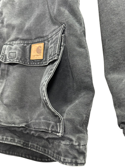 Vintage Carhartt C95-BLK Sherpa Lined Jacket Mens Medium Hooded Chore Coat Faded