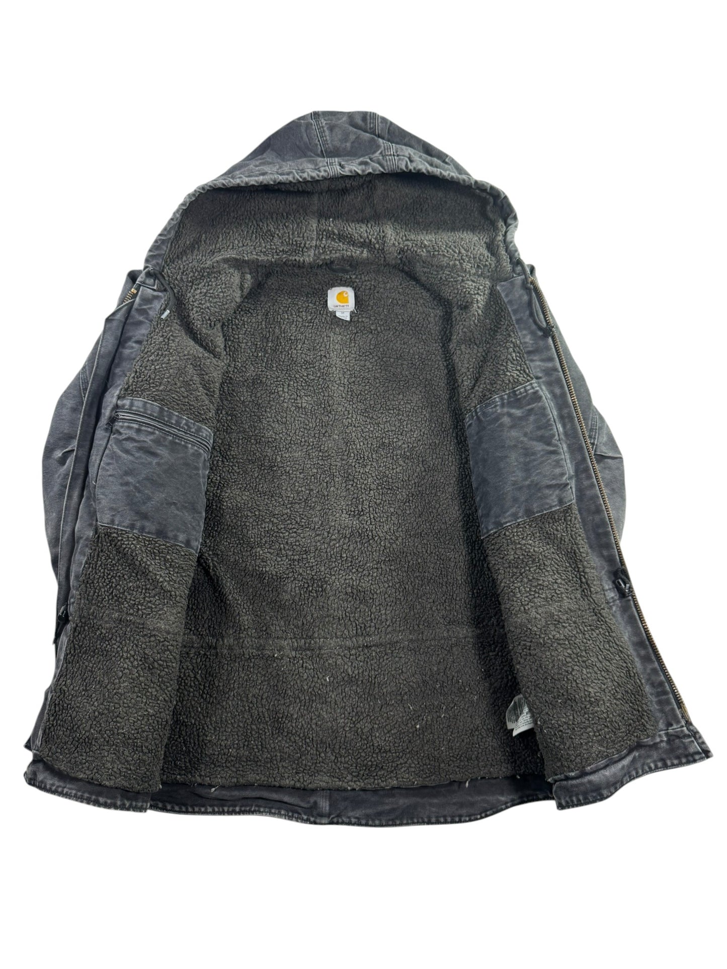 Vintage Carhartt C95-BLK Sherpa Lined Jacket Mens Medium Hooded Chore Coat Faded
