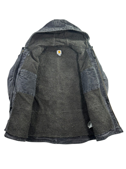 Vintage Carhartt C95-BLK Sherpa Lined Jacket Mens Medium Hooded Chore Coat Faded