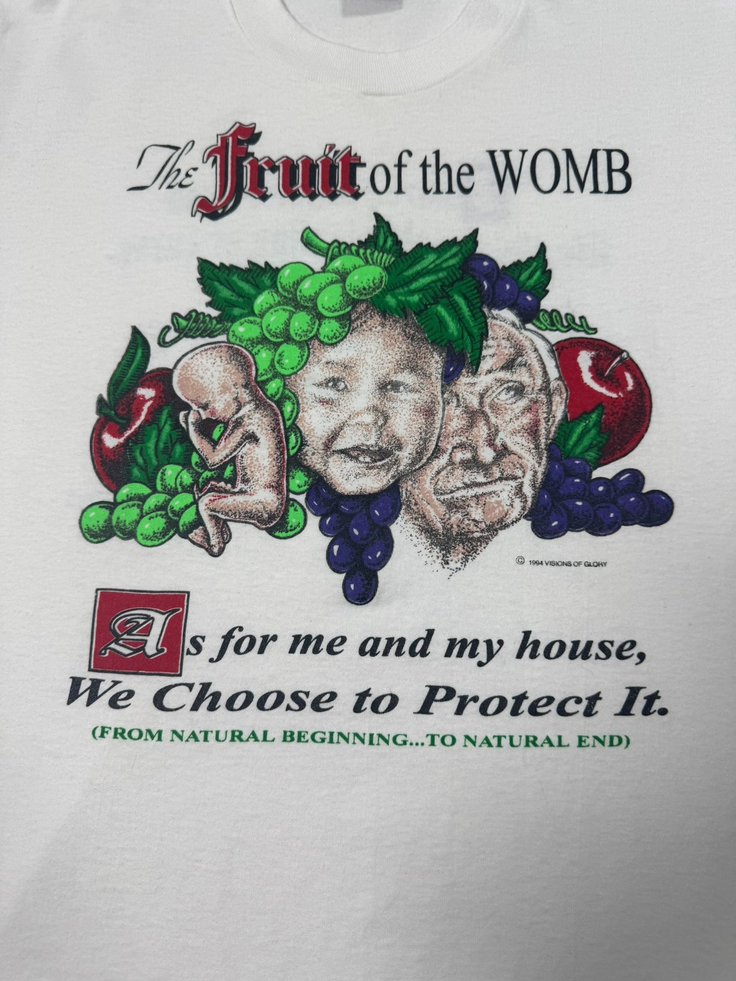 RARE 1994 “The Fruit of the Womb” Pro-Life Jesus Tee (L)