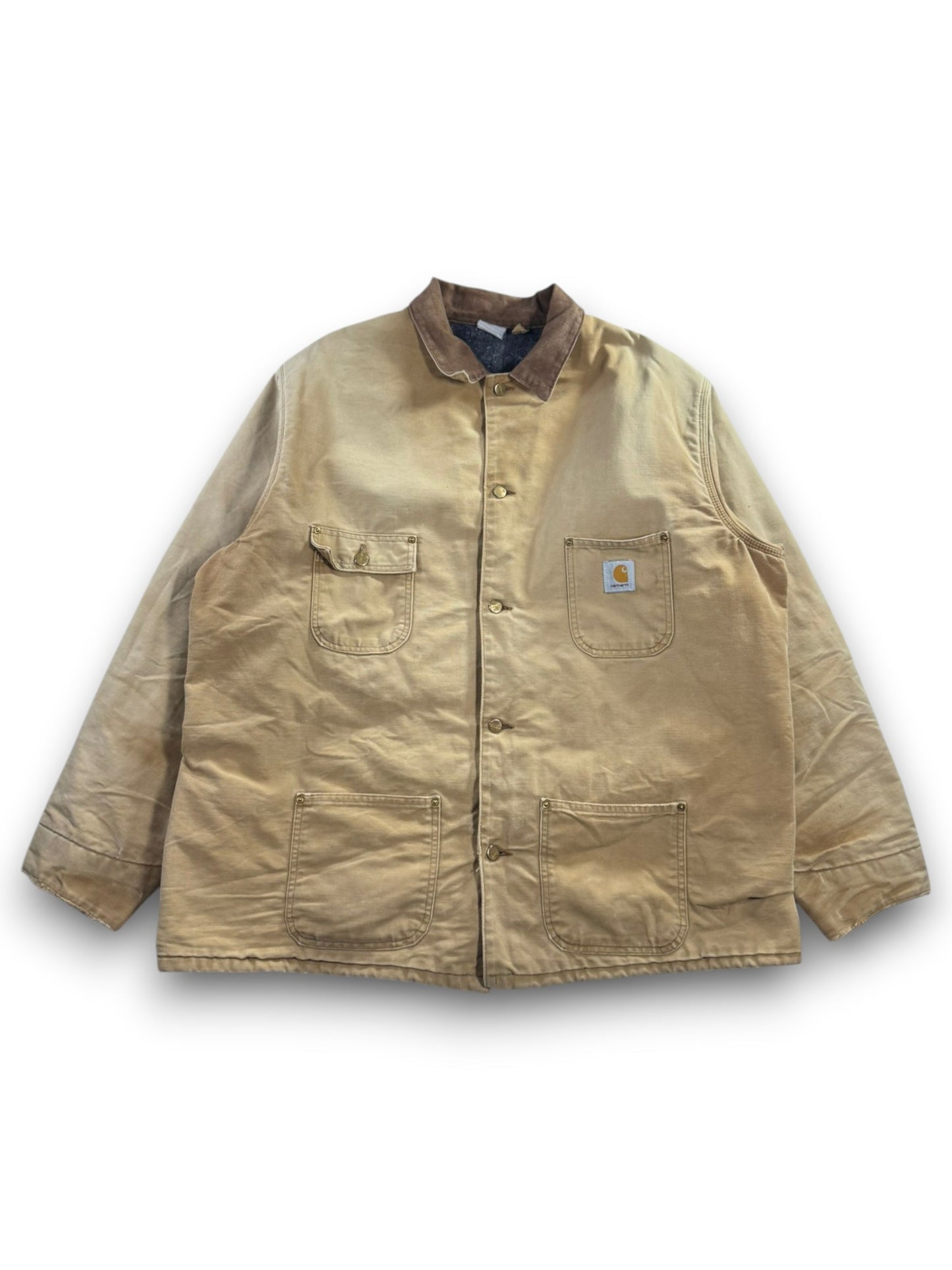 VTG Carhartt Blanket Lined Barn Jacket Chore Union Made Tan Sz 50 XXL Distressed