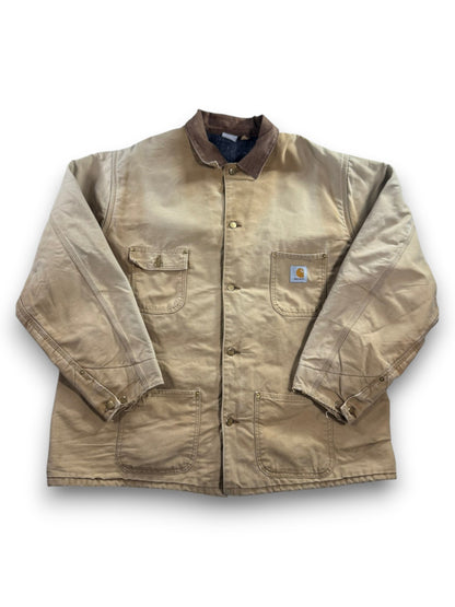 VTG Carhartt Blanket Lined Barn Jacket Chore Union Made Tan Sz 50 XXL Distressed