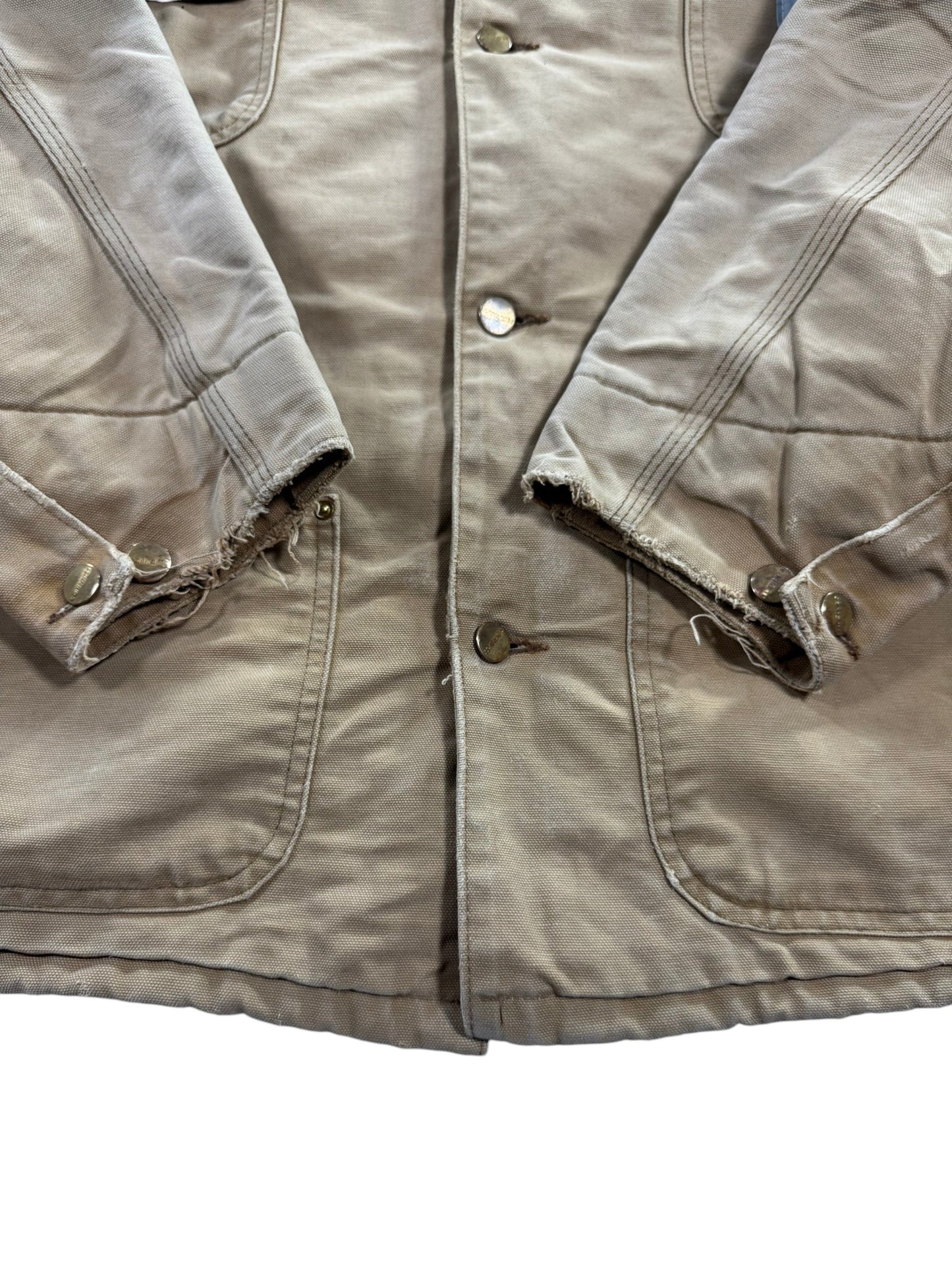 VTG Carhartt Blanket Lined Barn Jacket Chore Union Made Tan Sz 50 XXL Distressed