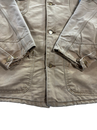 VTG Carhartt Blanket Lined Barn Jacket Chore Union Made Tan Sz 50 XXL Distressed