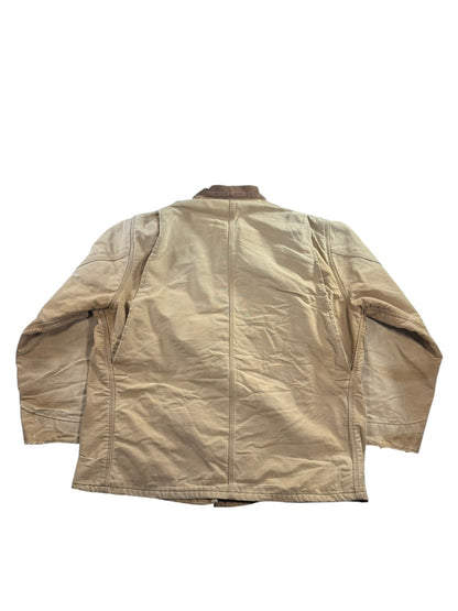 VTG Carhartt Blanket Lined Barn Jacket Chore Union Made Tan Sz 50 XXL Distressed