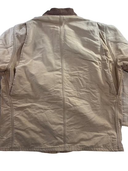 VTG Carhartt Blanket Lined Barn Jacket Chore Union Made Tan Sz 50 XXL Distressed