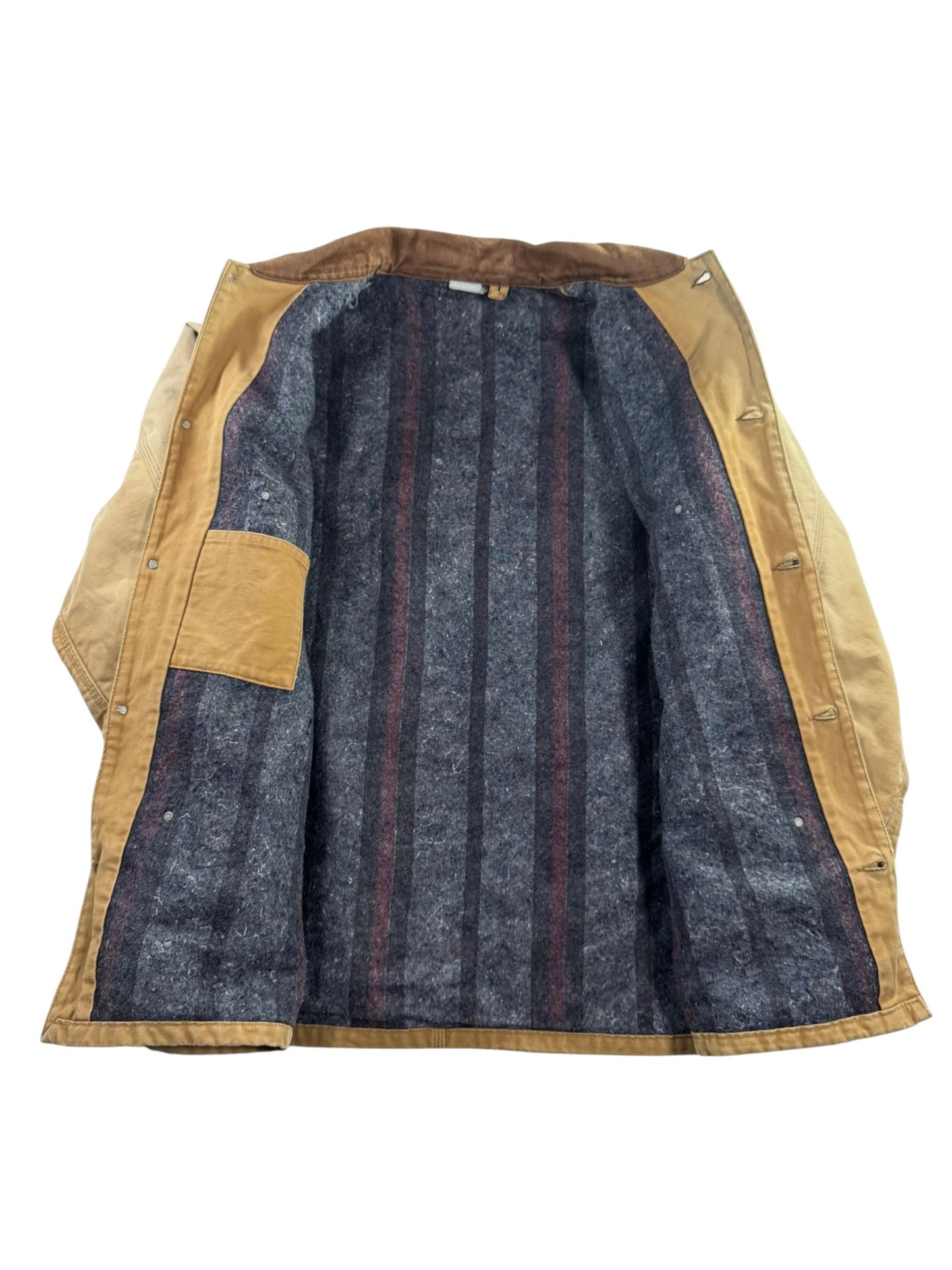 VTG Carhartt Blanket Lined Barn Jacket Chore Union Made Tan Sz 50 XXL Distressed