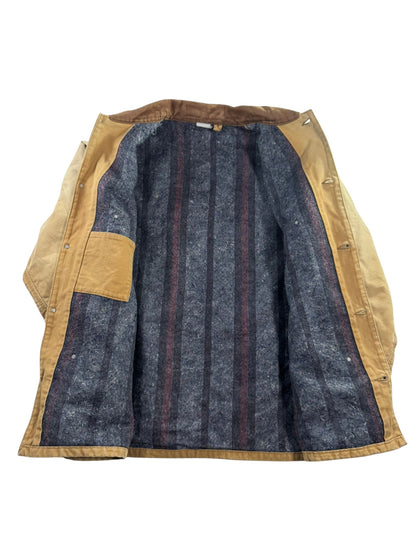 VTG Carhartt Blanket Lined Barn Jacket Chore Union Made Tan Sz 50 XXL Distressed
