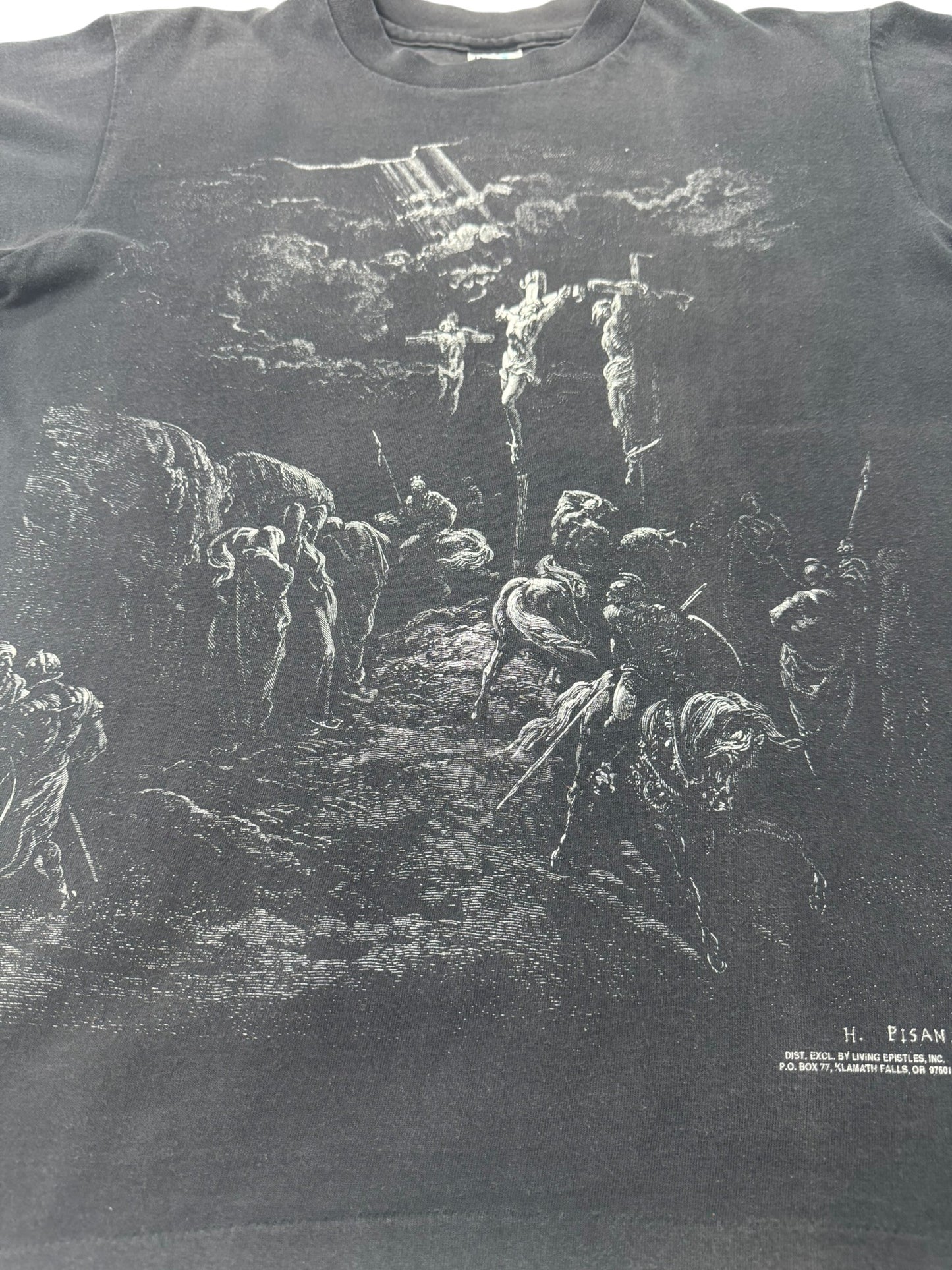Fader Vintage 1990s Gustave Dore Jesus Crucifixion Isaiah 53:5 Scripture Jesus Tee (L)