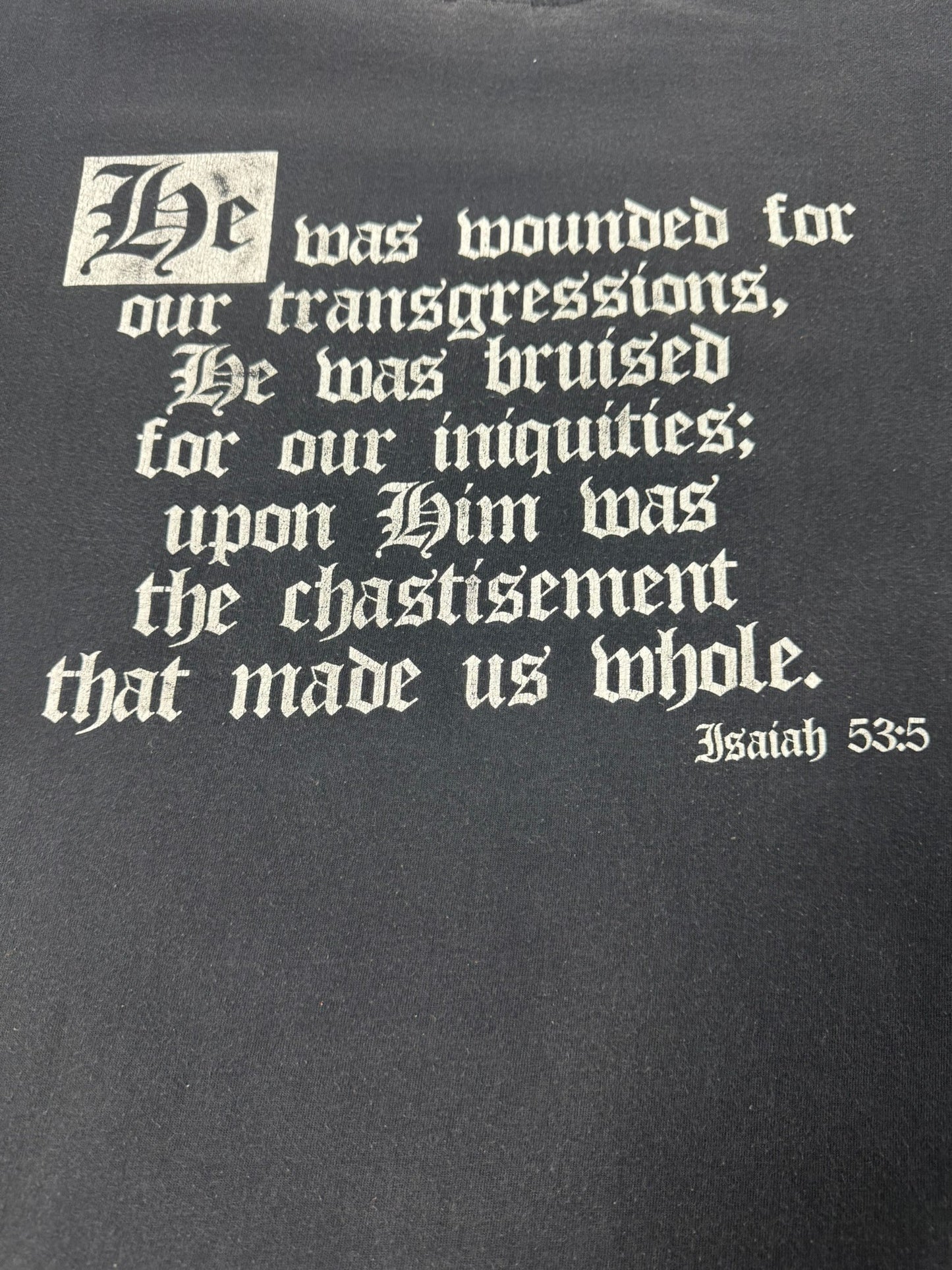 Fader Vintage 1990s Gustave Dore Jesus Crucifixion Isaiah 53:5 Scripture Jesus Tee (L)
