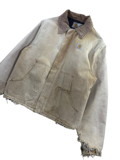 Vintage Distressed/Faded Carhartt J02 BRN Tan Detroit Quilt Lined Jacket Men's L