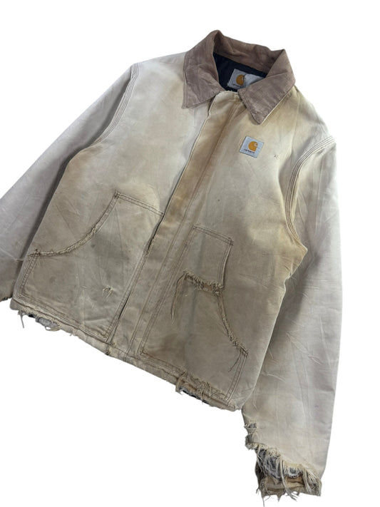 Vintage Distressed/Faded Carhartt J02 BRN Tan Detroit Quilt Lined Jacket Men's L