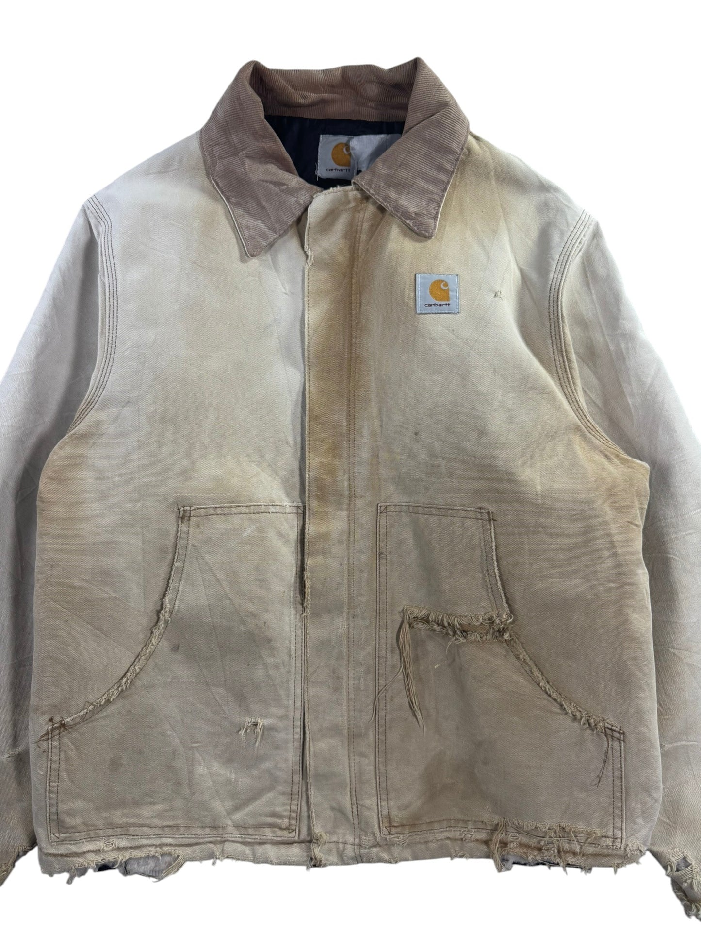 Vintage Distressed/Faded Carhartt J02 BRN Tan Detroit Quilt Lined Jacket Men's L