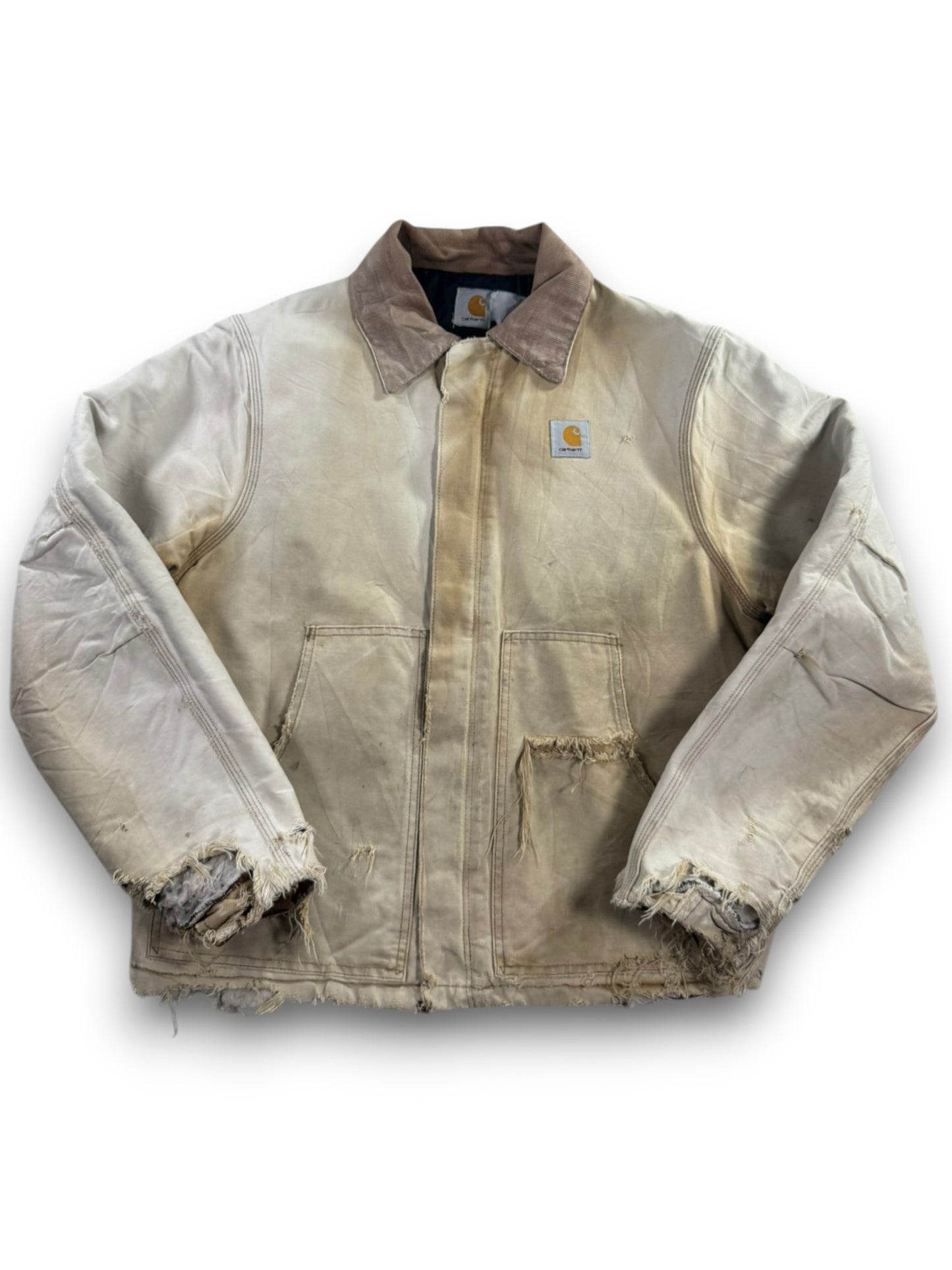 Vintage Distressed/Faded Carhartt J02 BRN Tan Detroit Quilt Lined Jacket Men's L