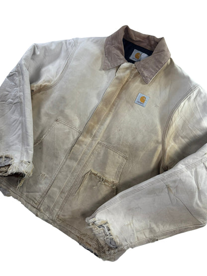 Vintage Distressed/Faded Carhartt J02 BRN Tan Detroit Quilt Lined Jacket Men's L